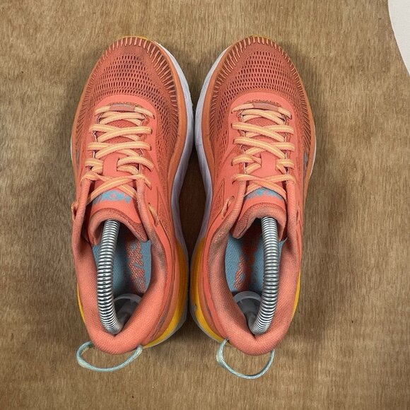 Hoka One One Bondi 7 Womens Size 7 Running Shoes Orange Sneakers - Picture 5 of 9